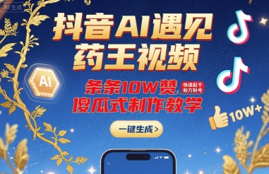 抖音AI遇见药王视频，条条10W赞，快速起千粉万粉号，傻瓜式制作教学-客创社 - 专注互联网轻资产创业及网络项目资源整合与分享客创社-免费且强大的项目分享网站！