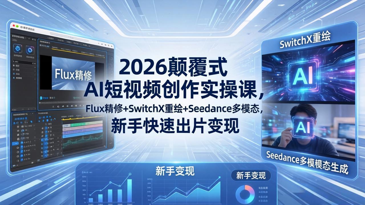 2026颠覆式 AI短视频创作课-5月更新，Flux精修+SwitchX重绘+Seedance多模态，新手快速出片变现客创社区-专注互联网轻资产资源整合与分享客创社区-专注互联网轻资产资源整合与分享