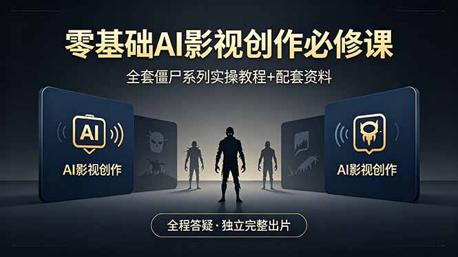 零基础AI影视创作必修课，全套僵尸系列实操教程加配套资料，全程答疑带你独立完整出片-鱼见海资源网-免费PHP网站源码模板,插件软件网创AI智能体资源分享平台！