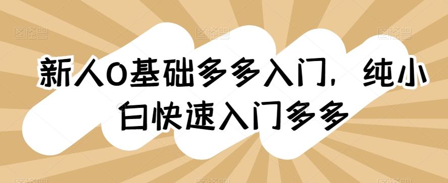 新人0基础多多入门，​纯小白快速入门多多客创社 - 专注互联网轻资产创业及网络项目资源整合与分享客创社 - 专注互联网轻资产创业及网络项目资源整合与分享