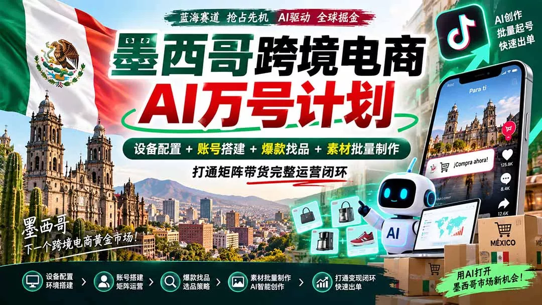 墨西哥AI跨境电商万号计划｜设备配置+账号搭建+爆款找品+素材批