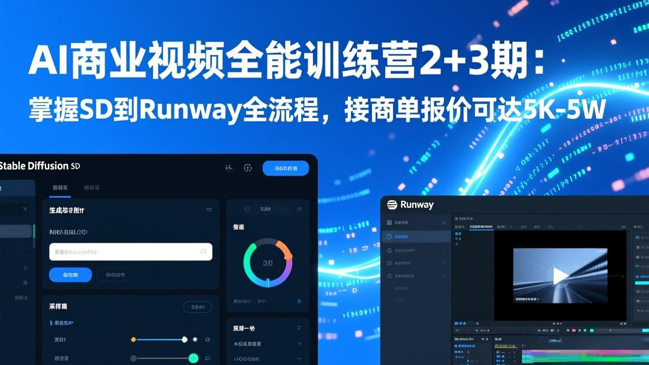 AI商业视频全能训练营2+3期：掌握SD到Runway全流程，接商单报价可达5K-5W主用 -、辅助 +中赚资源