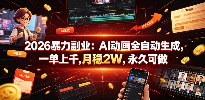 2026暴力副业：AI动画全自动生成，一单上千，月稳2W，永久可做【揭秘】客创社区-专注互联网轻资产资源整合与分享客创社区-专注互联网轻资产资源整合与分享