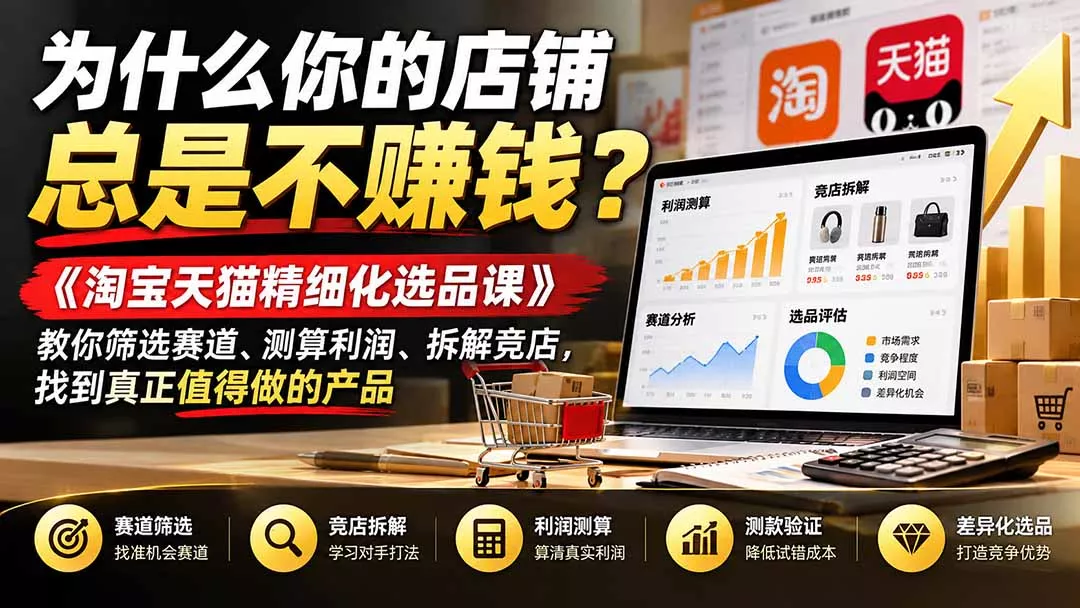 为什么你的店铺总是不赚钱？《淘宝天猫精细化选品课》教你筛选赛道、测算利润、拆解竞店，找到真正值得做的产品客创社区-专注互联网轻资产资源整合与分享客创社区-专注互联网轻资产资源整合与分享