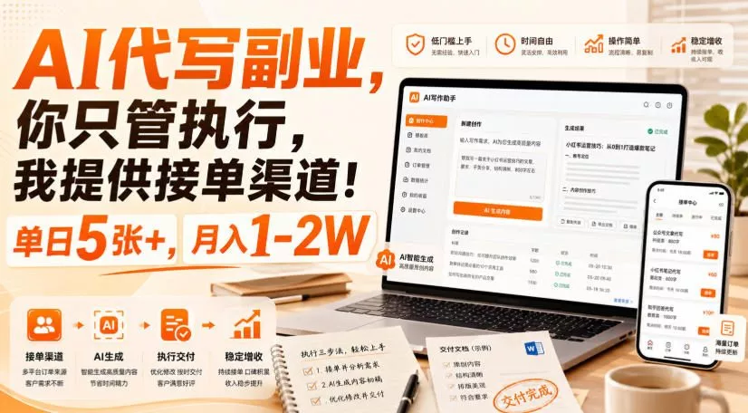 AI代写副业，你只管执行，我提供接单渠道！单日5张+，月入1-2W【揭秘】星享资源网星享资源网
