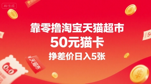 靠零撸淘宝天猫超市50元猫卡，挣差价日入5张-客创社 - 专注互联网轻资产创业及网络项目资源整合与分享客创社-免费且强大的项目分享网站！