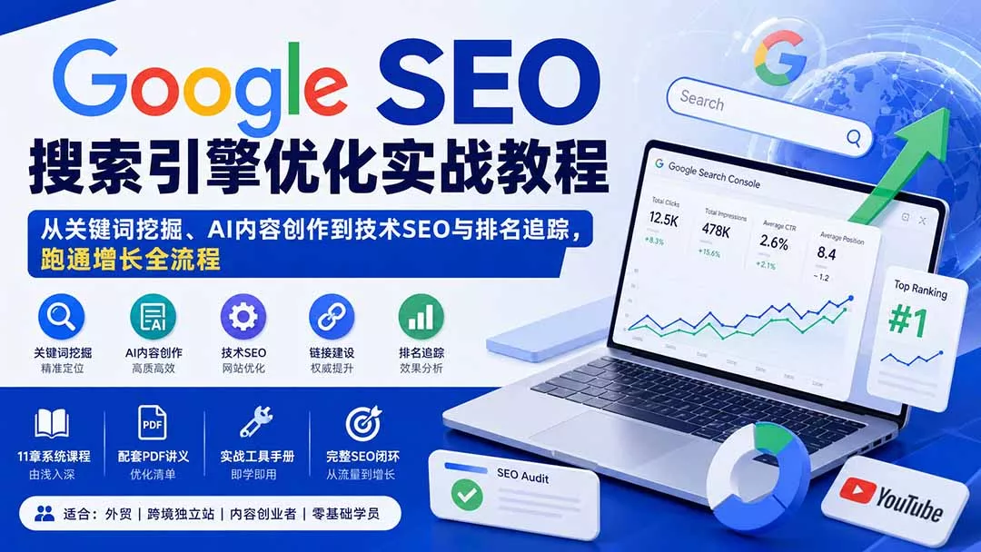 Google SEO搜索引擎优化实战教程：从关键词挖掘、AI内容创作到技术SEO与排名追踪，跑通增长全流程星享资源网星享资源网