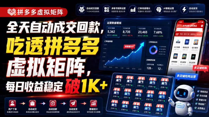 全天自动成交回款，吃透拼多多虚拟矩阵，每日收益稳定破1K+【揭秘】 《鱼见海科技》-鱼见海资源网-免费PHP网站源码模板,插件软件网创AI智能体资源分享平台！
