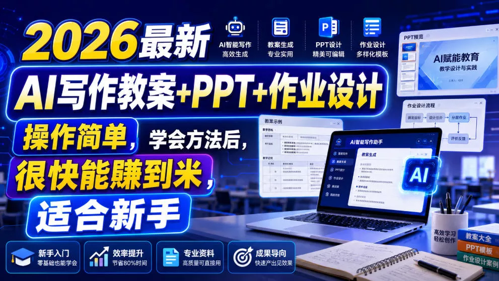 2026最新AI写作教案+PPT+作业设计，操作简单，学会方法后，很快能賺到米，适合新手客创社区-专注互联网轻资产资源整合与分享客创社区-专注互联网轻资产资源整合与分享