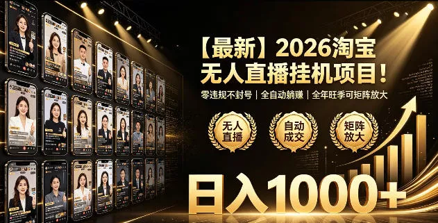 2026淘宝无人直播挂播项目！零违规不封号，全自动躺賺，全年旺季可矩阵放大，日入1000+【揭秘】客创社区-专注互联网轻资产资源整合与分享客创社区-专注互联网轻资产资源整合与分享