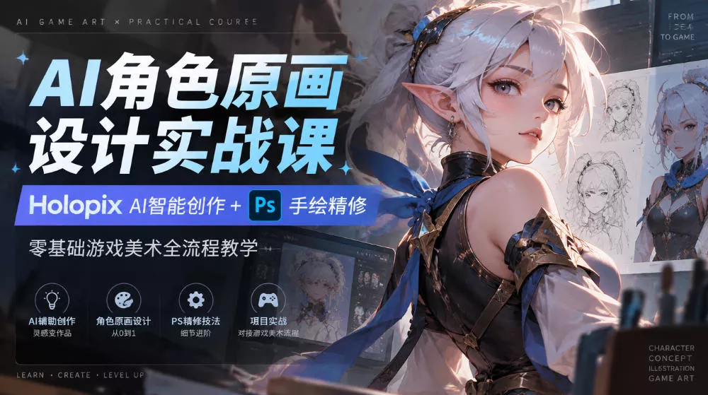 AI角色原画设计实战课｜Holopix AI智能创作+PS手绘精修，零基础游戏美术全流程教学星享资源网HS游戏库