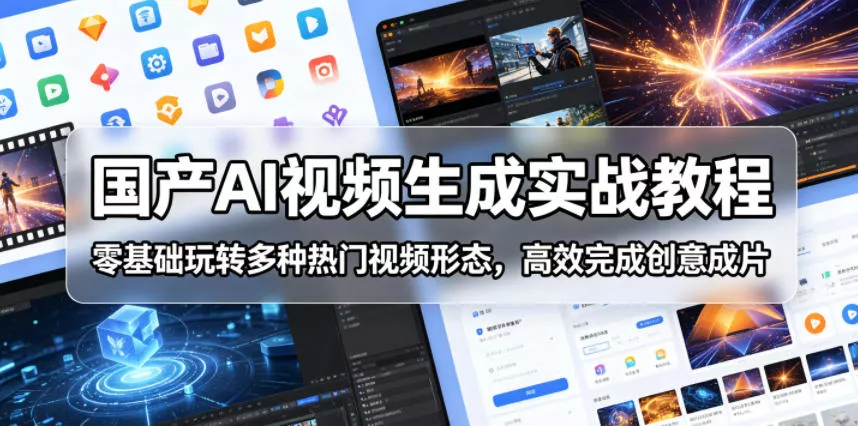 国产AI视频生成实战教程，零基础玩转多种热门视频形态，高效完成创意成片客创社区-专注互联网轻资产资源整合与分享客创社区-专注互联网轻资产资源整合与分享