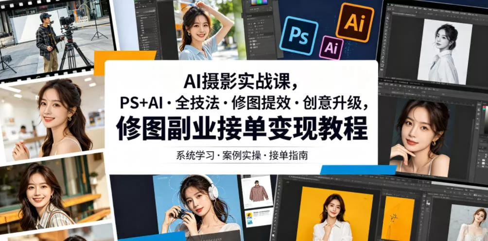 AI摄影实战课，PS+AI・全技法・修图提效・创意升级，修图副业接单变现教程客创社区-专注互联网轻资产资源整合与分享客创社区-专注互联网轻资产资源整合与分享