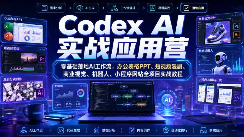 Codex AI实战应用营｜零基础落地AI工作流，办公表格PPT、短视频漫剧、商业视觉、机器人、小程序网站全项目实战教程祝你网--专注互联网创业.信息差副业研究拒绝割韭菜祝你网