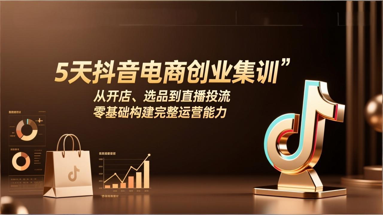 5天抖音电商创业集训：从开店、选品到直播投流，零基础构建完整运营能力-鱼见海资源网-免费PHP网站源码模板,插件软件网创AI智能体资源分享平台！