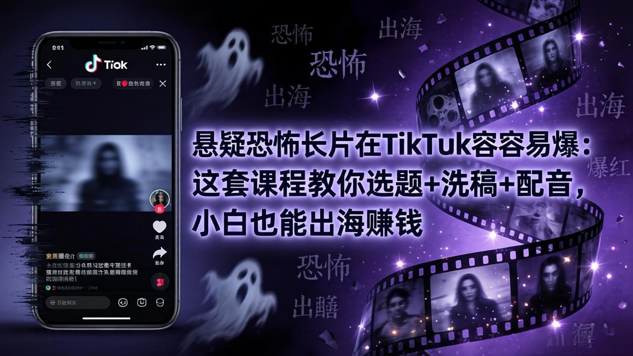 悬疑恐怖长片在TikTok最容易爆：这套课程教你选题+洗稿+配音，小白也能出海赚钱客创社区-专注互联网轻资产资源整合与分享客创社区-专注互联网轻资产资源整合与分享