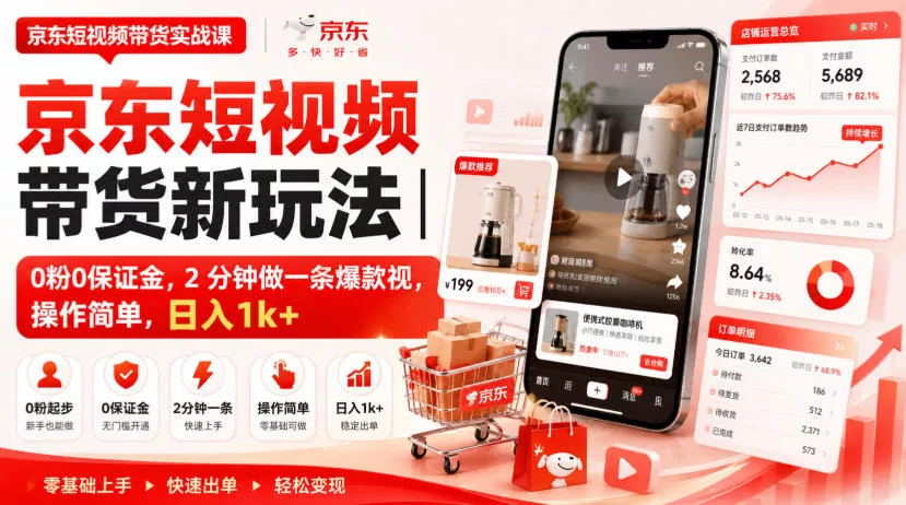 京东短视频带货新玩法｜0粉0保证金，2分钟做一条爆款视，操作简单，日入1k+【揭秘】星享资源网星享资源网