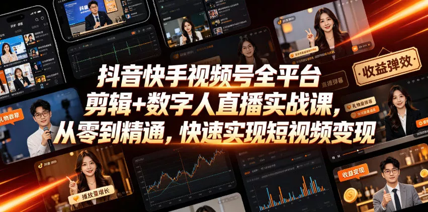 抖音快手视频号全平台剪辑+数字人直播实战课，从零到精通，快速实现短视频变现(更新2026年6月)​客创社区-专注互联网轻资产资源整合与分享客创社区-专注互联网轻资产资源整合与分享