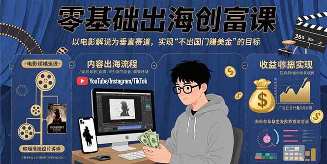 （15709期）零基础出海创富课：以电影解说为垂直赛道，实现不出国门赚美金的目标-客创社 - 专注互联网轻资产创业及网络项目资源整合与分享客创社-免费且强大的项目分享网站！