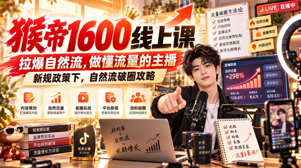 猴帝1600线上课，拉爆自然流，做懂流量的主播，新规政策下，自然流破圈攻略【更新260926】星享资源网星享资源网