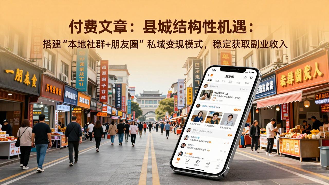 付费文章：县城结构性机遇：搭建“本地社群+朋友圈”私域变现模式，稳定获取副业收入客创社区-专注互联网轻资产资源整合与分享客创社区-专注互联网轻资产资源整合与分享