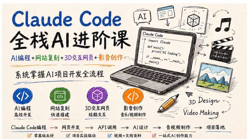 Claude Code全栈AI进阶课；AI编程+网站复刻+3D交