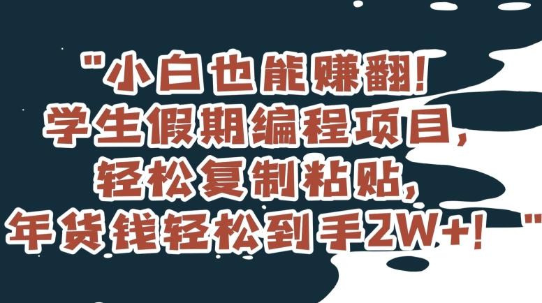 小白也能赚翻！学生假期编程项目，轻松复制粘贴，年货钱轻松到手2W+【揭秘】客创社 - 专注互联网轻资产创业及网络项目资源整合与分享客创社 - 专注互联网轻资产创业及网络项目资源整合与分享
