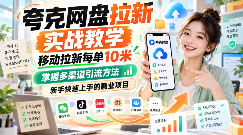 夸克网盘拉新实战教学，移动拉新每单10米，掌握多渠道引流方法，新手快速上手的副业项目 《鱼见海科技》-鱼见海资源网-免费PHP网站源码模板,插件软件网创AI智能体资源分享平台！