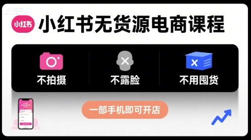 小红书无货源电商课程，不拍摄不露脸不用囤货，一部手机即可开店-客创社 - 专注互联网轻资产创业及网络项目资源整合与分享客创社-免费且强大的项目分享网站！