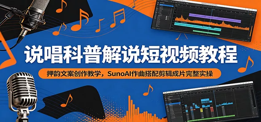 说唱科普解说短视频教程：押韵文案创作教学，SunoAI作曲搭配剪辑成片完整实操 《鱼见海科技》-鱼见海资源网-免费PHP网站源码模板,插件软件网创AI智能体资源分享平台！