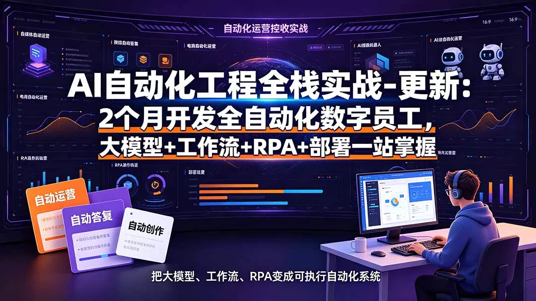 AI自动化工程全栈实战-更新：2个月开发全自动化数字员工，大模型+工作流+RPA+部署一站式掌握 《鱼见海科技》-鱼见海资源网-免费PHP网站源码模板,插件软件网创AI智能体资源分享平台！