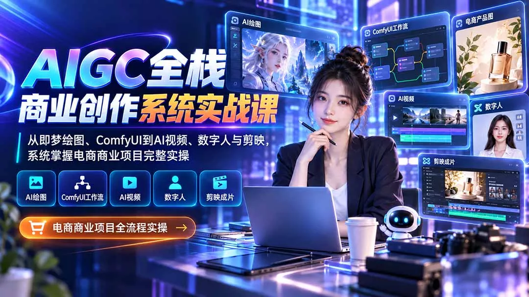 AIGC全栈商业创作系统实战课：从即梦绘图、ComfyUI到AI视频、数字人与剪映，系统掌握电商商业项目完整实操客创社区-专注互联网轻资产资源整合与分享客创社区-专注互联网轻资产资源整合与分享