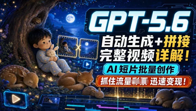 GPT-5.6自动生成+拼接完整视频详解,AI短片批量创作,抓住流量迅速变现!主用 -、辅助 +中赚AI网
