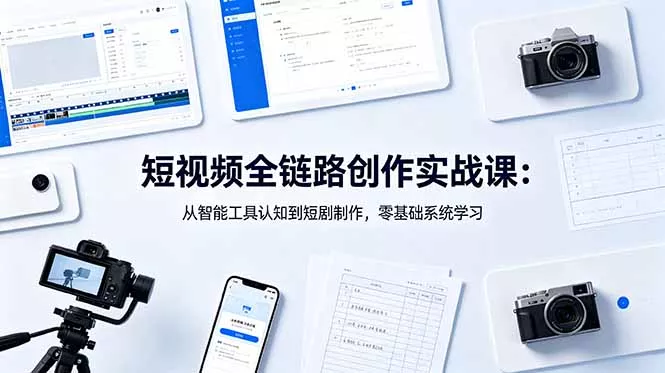 短视频全链路创作实战课：从智能工具认知到短剧制作，零基础系统学习主用 -、辅助 +中赚AI网