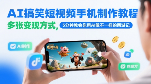 AI搞笑短视频手机制作教程，多张变现方式，5分钟教会你用AI做不一样的西游记-客创社 - 专注互联网轻资产创业及网络项目资源整合与分享客创社-免费且强大的项目分享网站！