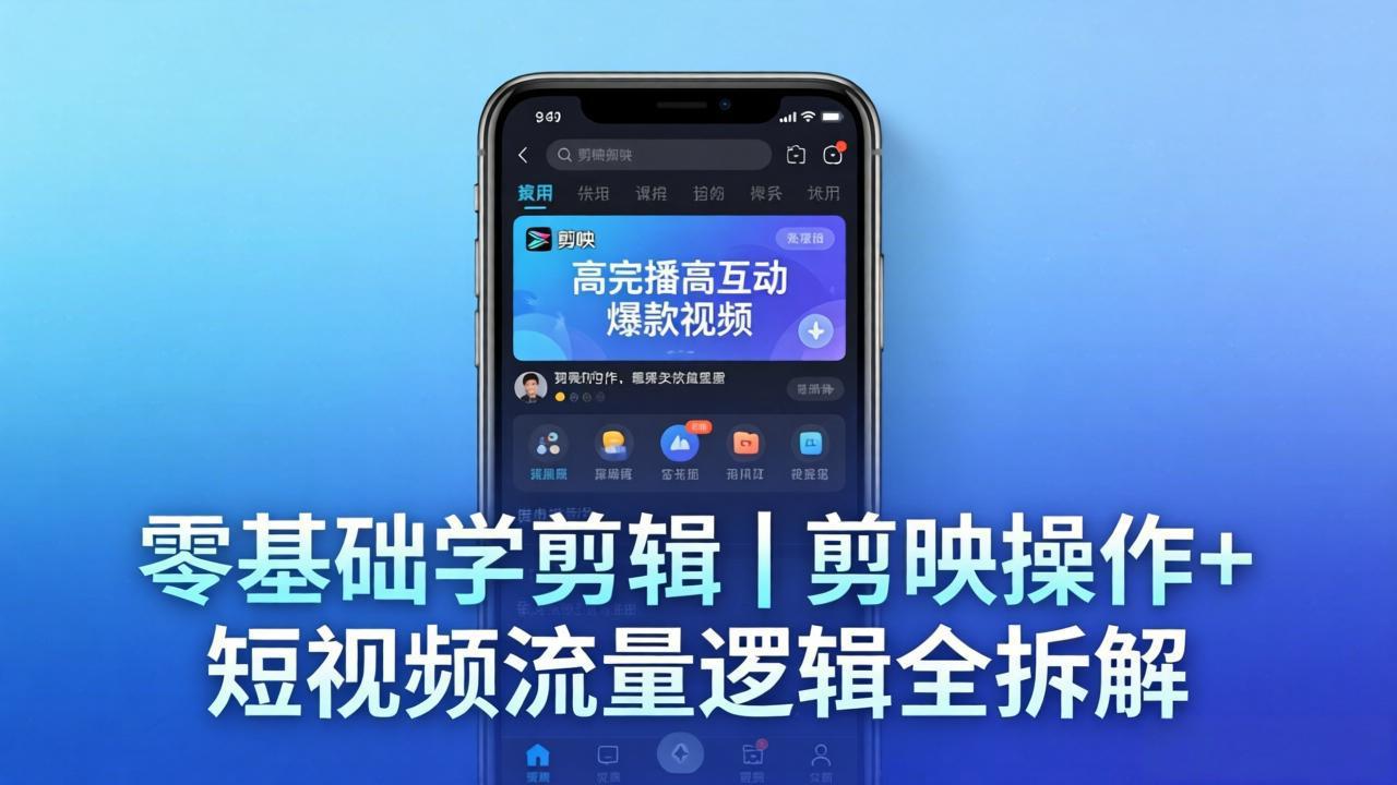 【零基础学剪辑】剪映操作+短视频流量逻辑全拆解｜手把手教你剪出高完播高互动爆款视频-鱼见海资源网-免费PHP网站源码模板,插件软件网创AI智能体资源分享平台！