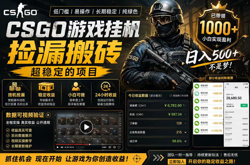 CSGO游戏搬砖，全自动挂G，不需要玩游戏，手机操作日入300+，解放双手【揭秘】客创社区-专注互联网轻资产资源整合与分享客创社区-专注互联网轻资产资源整合与分享