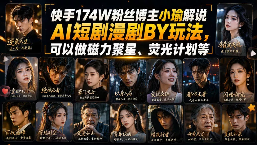 快手174W粉丝博主小瑜解说AI短剧漫剧搬运玩法,可以做磁力聚星、荧光计划等 快手174W粉丝博主小瑜解说AI短剧漫剧搬运玩法,可以做磁力聚星、荧光计划等