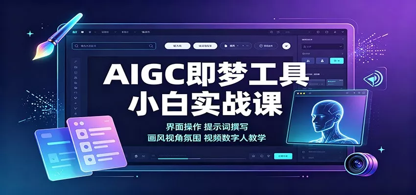 AIGC即梦工具小白实战课：界面操作，提示词撰写，画风视角氛围视频数字人教学星享资源网星享资源网