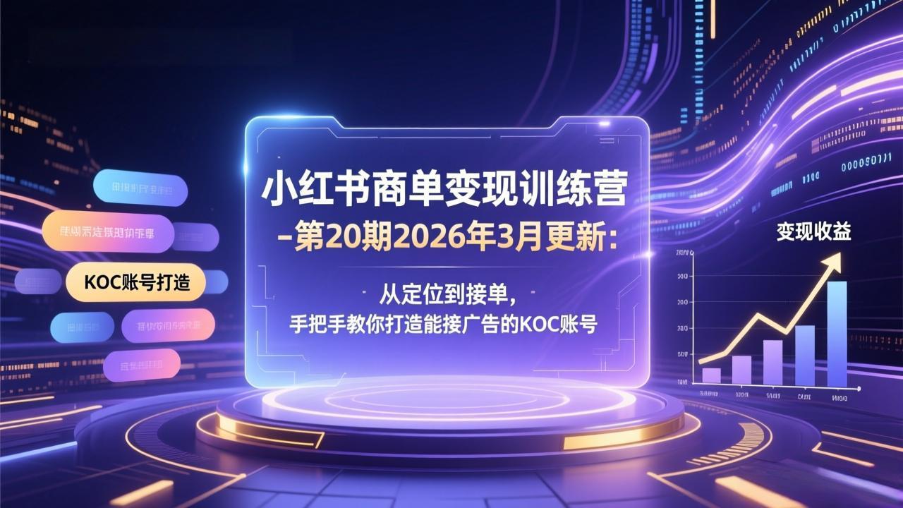 小红书商单变现训练营-第20期26年3月更新：从定位到接单，手把手教你打造能接广告的KOC账号客创社区-专注互联网轻资产资源整合与分享客创社区-专注互联网轻资产资源整合与分享