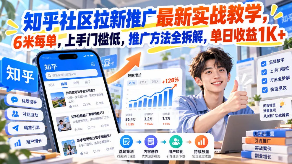 知乎社区拉新推广最新实战教学，6米每单，上手门槛低，推广方法全拆解，单日收益1K+！(更新1010)客创社区-专注互联网轻资产资源整合与分享客创社区-专注互联网轻资产资源整合与分享