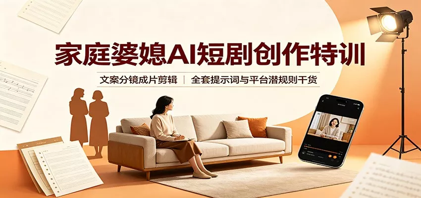 家庭婆媳AI短剧创作特训：文案分镜成片剪辑，全套提示词与平台潜规则干货 《鱼见海科技》-鱼见海资源网-免费PHP网站源码模板,插件软件网创AI智能体资源分享平台！