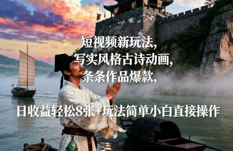 短视频新玩法，写实风格古诗动画，条条作品爆款，日收益轻松8张+玩法简单小白直接操作客创社区-专注互联网轻资产资源整合与分享客创社区-专注互联网轻资产资源整合与分享