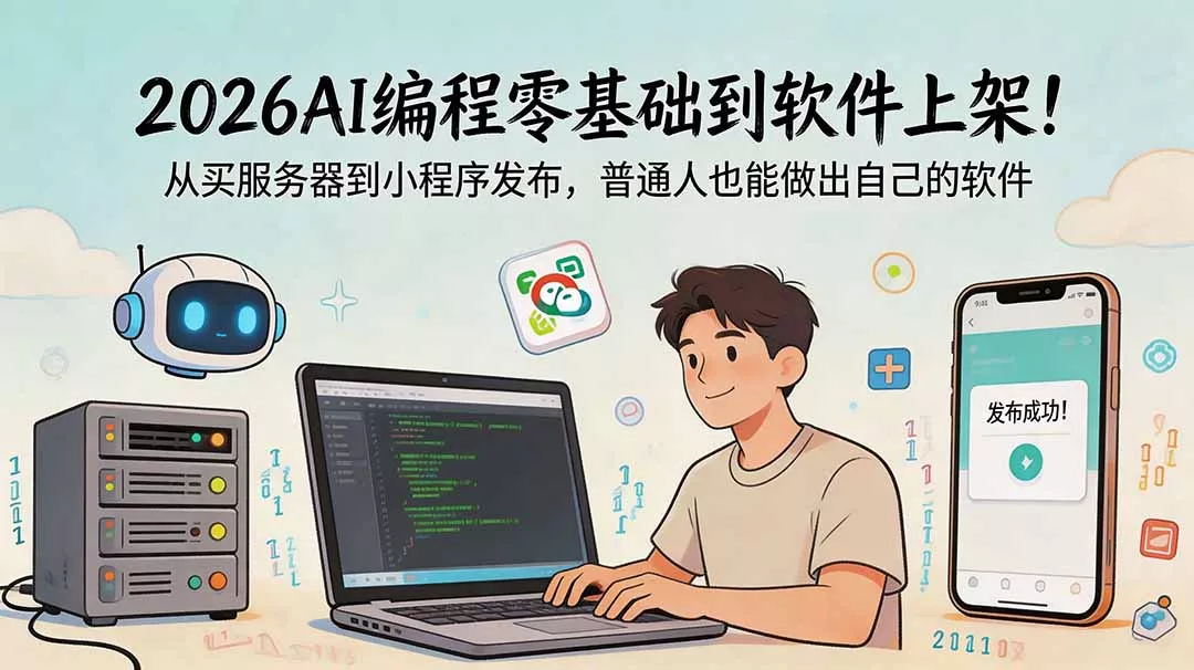2026AI编程零基础到软件上架！从买服务器到小程序发布，普通人也能做出自己的软件客创社区-专注互联网轻资产资源整合与分享客创社区-专注互联网轻资产资源整合与分享