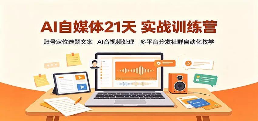 AI自媒体21天实战训练营：账号定位选题文案，AI音视频处理，多平台分发社群自动化教学-鱼见海资源网-免费PHP网站源码模板,插件软件网创AI智能体资源分享平台！