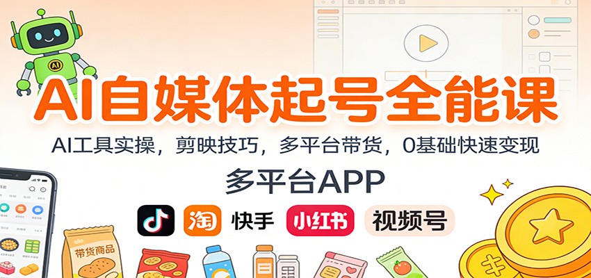 AI自媒体起号全能课：AI工具实操，剪映技巧，多平台带货，0基础快速变现客创社区-专注互联网轻资产资源整合与分享客创社区-专注互联网轻资产资源整合与分享