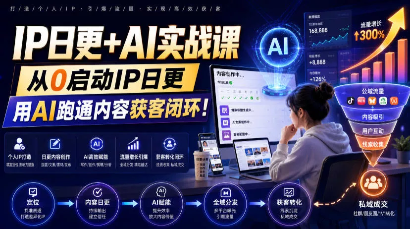 IP日更+AI实战课，从0启动IP日更，IP置顶视频制作+100条选题库搭建+10条日更规划，用AI跑通内容获客闭环! 《鱼见海科技》-鱼见海资源网-免费PHP网站源码模板,插件软件网创AI智能体资源分享平台！