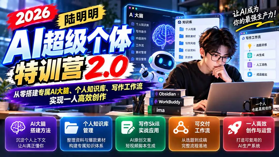 2026AI超级个体特训营2.0：从零搭建专属AI大脑、个人知识库、写作工作流，实现一人高效创作客创社区-专注互联网轻资产资源整合与分享客创社区-专注互联网轻资产资源整合与分享