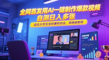 全网首发用AI一键制作爆款视频，自测日入多张，适合大学生宝妈兼职创业，保姆级教程-客创社 - 专注互联网轻资产创业及网络项目资源整合与分享客创社-免费且强大的项目分享网站！