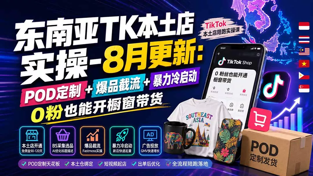 东南亚TK本土店实操-8月更新：POD定制+爆品截流+暴力冷启动，0粉也能开橱窗带货 《鱼见海科技》-鱼见海资源网-免费PHP网站源码模板,插件软件网创AI智能体资源分享平台！